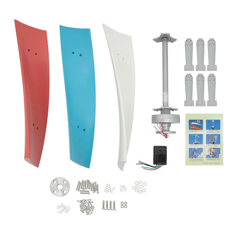 Vertical Wind Turbine Generator Kit 400W Off Grid Wind Power System With Coreless Permanent Magnet Generator And Fiberglass Blades Start Speed 1.3 Meters Per Second 12V 24V For Home Farm RV Boat Use Weather Resistant components and assembly parts