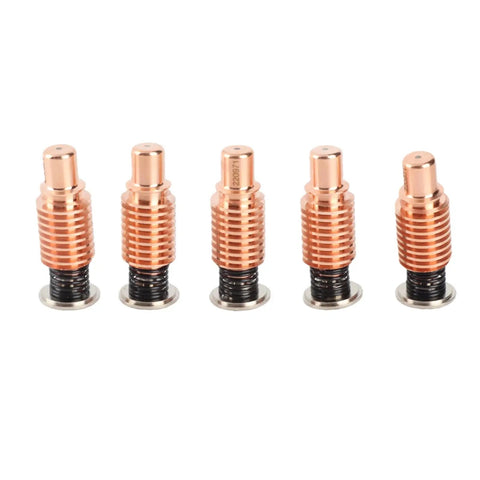 Pack of 5 Plasma Cutter Electrode 220971 Copper Consumables Kit with smooth no burr durable copper tips, side view.