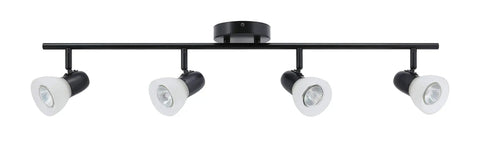 4 Light Track Bar Lighting With Glass Heads In Cool Matte Black Finish, Hardwired Kitchen Ceiling Track Light For Modern Home Decor