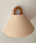 Wall Sconce Lights Indoor Bedroom Hallway Modern Fabric,Wood Ring E14 Lamp for with beige fabric shade and wood handle.