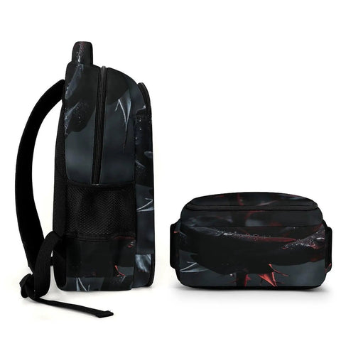 Side view of Thorny Wet Rose Printed Unisex Backpack With Big Capacity Durable Polyester Breathable Comfort Sturdy Zipper Everyday Carry Daypack