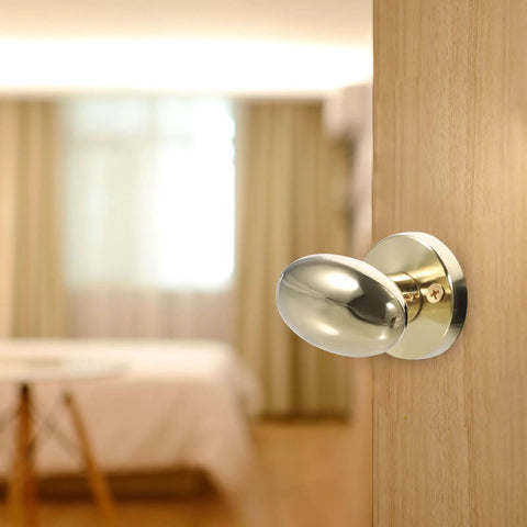 Sleek Concealed Door Handle Featuring Smooth As Butter Swing Dead Nuts Secure Integrated Deadbolt Lock Brushed Stainless Steel Finish For Bedroom Use with a gold finish.