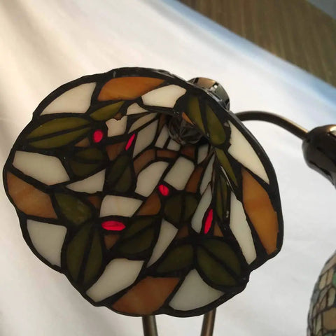 Close-up of Mermaid And Lily Flowers Tiffany Style Stained Glass Accent Table Lamp 20 Inch Tall Elegant Nightstand Light With Warm White Glow