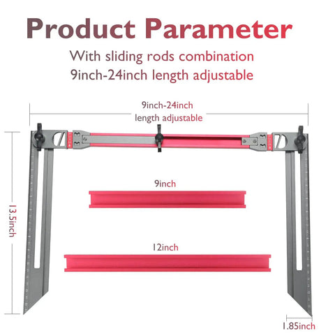 Dead On Adjustable Stair Tread Template Tool Hella Durable Aluminum Stair Scribe showing adjustable length from 9 to 24 inches.