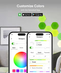 Hexagon Shapes Expansion Pack For Smarter Kit Build Bold Colorful Wall Art With Modular RGB LED Panels displayed with app controls.
