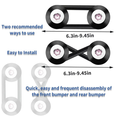 12 Piece Quick Release Front Bumper Clips Set Black Durable Plastic Fasteners with two installation methods shown.