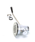 Three And A Half Inch Waste Drain Valve With Twist Handle For Kitchen Sink Stainless Steel Pro Grade Heavy Duty Includes Two Inch NPT Male Outlet Or One And A Half Inch NPT Female Outlet Rotary Valve Assembly, shown side view