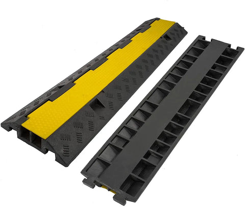 4 Pack 2 Channel Cable Ramp Kit With 11,000 Lbs Axle Capacity, Beefy Heavy Duty Floor Protector Ramps in black and yellow