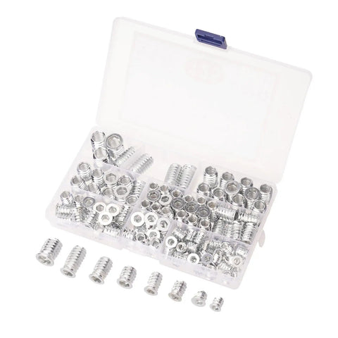 Solid Wood Threaded Nut Set With 125 Pieces Of Screw-In Inserts And Bushings for fastening pine, plywood, fiberboard furniture.