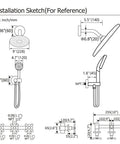 Installation sketch for Matte Black High Pressure Shower System With 9 Inch Round Shower Head And 3 Handle Wall Mounted Faucet