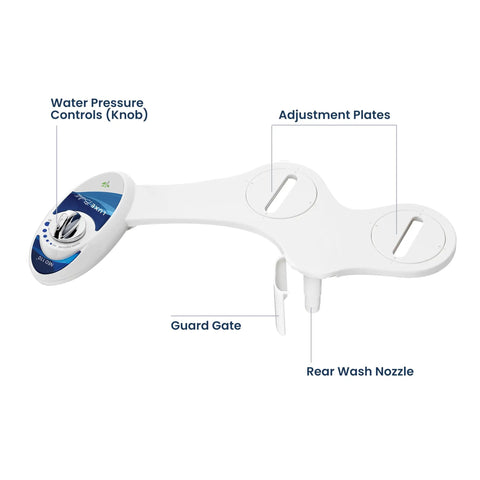 Non Electric Bidet Attachment For Toilet Seat With Adjustable Water Pressure And Rear Wash Single Nozzle No Fuss Install
