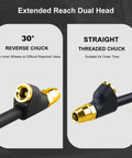 UHARBOUR dual-head tire pressure gauge with extended tube; 10–150 PSI, features 30° reverse and straight chuck heads.