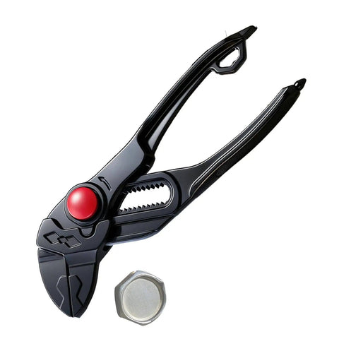 4-Inch Carbon Steel Grooved Adjustable Plumbing Pliers With Quick Jaw Adjustment, Rust-Resistant Electroplated Finish, Your Go-To Tool For Pipe Repairs, Home Fixes, And Auto Maintenance, black angled view