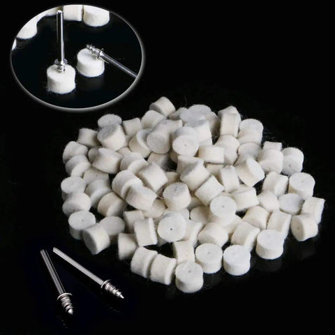 Cool 100 Piece Wool Felt Polishing Buffing Pads With 13mm Shank Plus Extra Grip For Grinding Wheels Step Drill Bits And Jewelry Refining Jobs, white wool pads with shank.