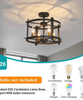 Dope Industrial Semi Flush Mount Ceiling Light With Four Lights Modern Metal Fixture in black and gold chandelier