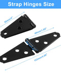 Heavy Duty Black Iron Strap Hinges Set 6 Pack 2 Inch Hinges with mounting screws, 103mm x 26mm size shown for doors and gates.