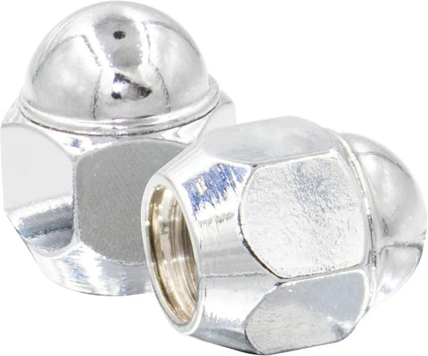 Close-up of OEM Style Lug Nuts 20 Pcs M12x1.25 12x1.25 Thread Chrome Finish showing hex conical seat