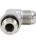 Badass 1/4 Inch 37 To SAE ORB Hydraulic Adapter 90 Degree Elbow Fitting Rock Solid Carbon Steel Construction Built For Crazy Tough Construction And Agricultural Machinery Jobs With Pro Hose Hookups Universal Fit Guarantee close-up angled view
