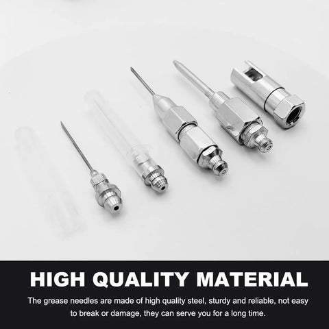 5 Piece Grease Gun Needle Nozzle Kit With Steel Tips For Precise Lubrication, Hardened Fittings, Anti Leak Grease Injector Accessory