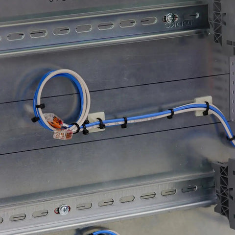 10 Pack 8 Inch Aluminum DIN Rails Top Hat Slotted For Hardware Mounting, 7.5 mm Height By 35 mm Width By 200 mm Length, Includes 20 MXU-DIN-100 Screws, Corrosion-Resistant, Easy Install, Durable Aluminum Rails securing wires in electrical panel