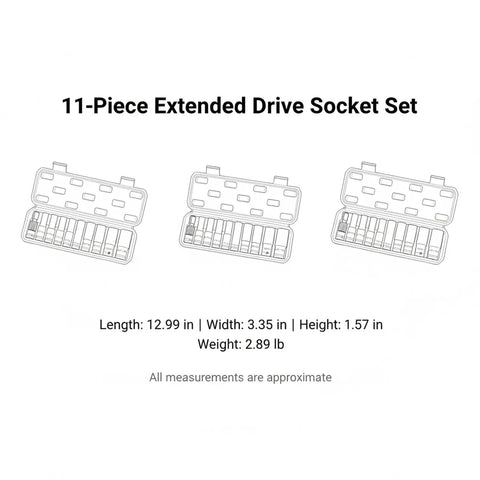 Rock Solid Chrome Vanadium Steel 11 Piece Extended Socket Set With Hex Bit Adapter And Deep Reach Tool Kit For Heavy Duty Auto Repair And Machinery Jobs Ranging From 10mm To 24mm That Will Rock Your World Today, 11-piece case