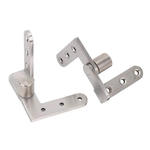 Heavy Duty Stainless Steel Door Pivot Hinges with 270 Degree Rotation for cabinets and cafe doors, showing two hinge pieces.