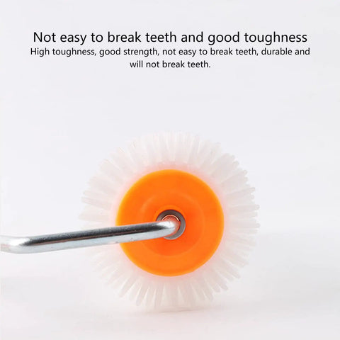 9 Inch Latex Floor Leveling Screed Roller Tool Heavy Hitter For Epoxy Floors And Self Leveling Compound Drill Attachment close-up of durable roller with tough bristles and orange core.