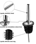Set Of 2 Stainless Steel Pourers For Liquor Olive Oil And Vinegar Bottles With Tapered Stopper Spouts No Spill Control Sealed Dust Caps Fits About Three Quarters Inch Bottle Openings Durable And Easy To Clean Built Like A Tank food-grade stainless steel pourer