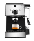 Pro Level Home Espresso Machine With Smooth Milk Frother Handle And Precision Pressure Dials For Effortless Daily Cappuccino And Bold Coffee Pulls, with espresso shot in glass.