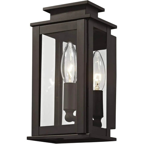 Transitional One Light Outdoor Wall Lantern in Bronze Dark Finish with Clear Glass Princeton Collection Handcrafted Exterior Fixture