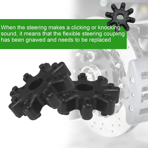 Top Notch Eight Piece Flexible Steering Coupler Compatible With Kia Forte Cadenza Optima showing two black rubber couplers for MDPS setup.