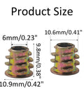 50 Piece M6 Zinc Alloy Threaded Inserts For Wood Furniture No Sweat Assembly Hex Socket Screw In Nuts With Allen Wrench Battle Tested Diy Workshop Gear Bundle size dimensions in millimeters. Left: 6mm width, 10.9mm height. Right: 10.6mm width, 9.8mm height.
