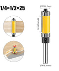 Premium 1/2 Inch Double Bearing Flush Trim Router Bit With 6mm Or 1/4 Inch Shank for precise wood trimming and cabinet making.