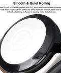 Premium 2 Inch Twin Wheel Casters With M10 Threaded Stem And Sure Grip Brake Rolls Real Smooth Pvc Tread Rollers showing smooth black and white twin wheels.