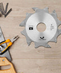 4 Inch Carbide Biscuit Jointer Blade Saw Cutter Heavy Duty Replacement For Plate Joiner Woodworking Tools on wood surface.