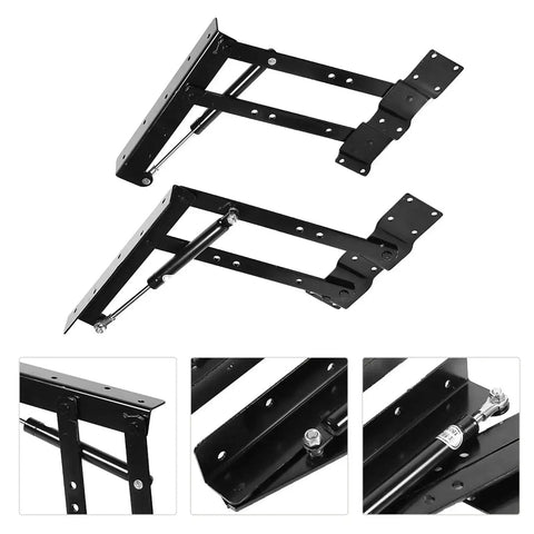 Hydraulic Lift Up Folding Hinge For Tables, Smooth Auto Lift With Gentle Descend, black metal construction, close-up of mechanism