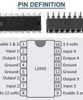 L293D Four Channel Motor Driver Module DIP16 pin definition diagram for Arduino DIY Projects