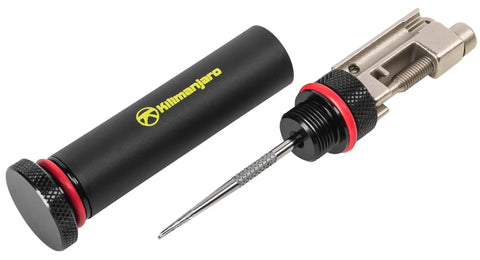 Compact Bar End Bicycle Tool Kit With Chain Tool Spoke Wrench Tire Plugs Hex Torx And Phillips Bits in black with handlebar fit