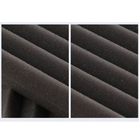 Top Shelf 20 Piece Grey Sound Proof Foam Panels For Professional Home Recording Studio Acoustic Treatment High Density Flame Retardant Wedge Tiles Quick Setup Vibe Shaper, close-up view of wedge foam texture.