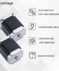 NEMA 23 dual shaft stepper motor advantages: plug-and-play, safer thicker wires, low noise, sealed package