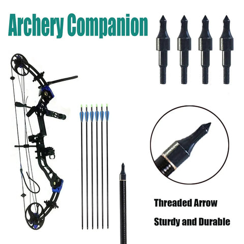 Pack Of 24 100 Grain Screw In Archery Field Points for compound bow target practice, durable steel, black zinc finish.