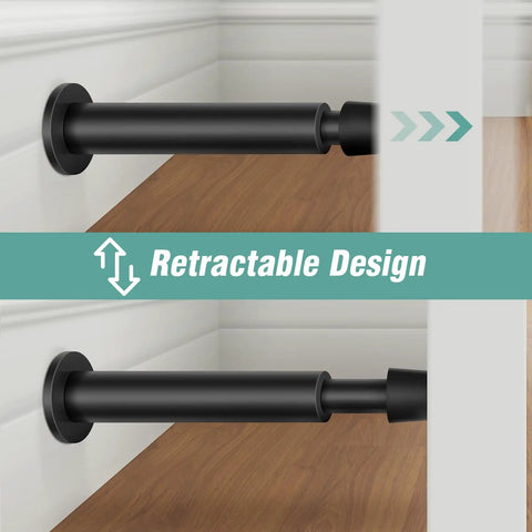 Heavy Duty 4.4 Inch Matte Black Door Stopper Set With Soft Rubber Tips, Spring Loaded Door Bumpers, Rustproof Steel Alloy Wall Protector, 2 Pack For Quick Safety And Floor Protection, retractable design