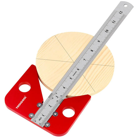 Go To Center Finder Tool Pro Grade For Woodworking And Lathe Quick Accurate Circle Centering And Marking Tool shown on wood surface