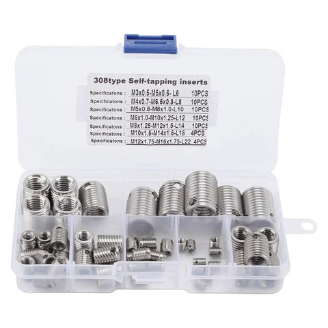 Self Tapping Threaded Inserts Kit For Metal And Stainless Steel 58 Piece Diy Tool Set For Tight, Durable Screw Reinforcement And Easy Install Beef Up Grip And Stability For Long Lasting Repairs With Stainless Steel Build And Quick, Clean Install, 308type case