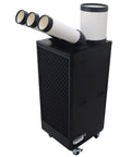 Super Sized 22500 BTU per Hour Portable Air Conditioner with three vents for targeted cooling in large spaces.