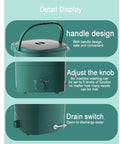 Detail view of Slick Portable Washing Machine With Hella Compact Folding Build showcasing handle, knob adjustments, and drain switch.