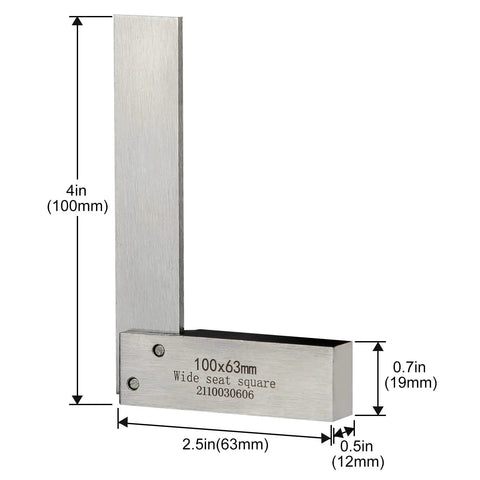 Machinist square, wide-seat, ground hardened steel right-angle ruler, 4x2.5 in, Amazon.