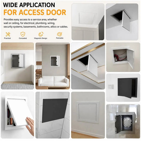 Heavy Duty Push To Open Aluminum Access Panel For Drywall Ceilings And Walls with magnetic cover in various applications.