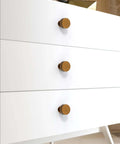 Five Pack Antique Brass Cabinet Knobs And Round Single Hole Pulls For Kitchen Cabinets Drawers And Dressers on white dresser