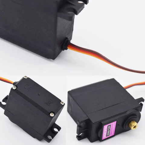 Two Pack 996R Servo Motors With Metal Gear High Torque Digital Servos for smart cars, robots, and DIY projects, close-up view.